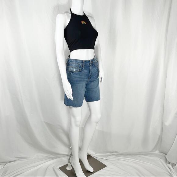 Joe’s Jeans Rory Blue Wash Raw Hems Cut Off Bermuda Jean Shorts Sz25 NWT - Picture 2 of 13